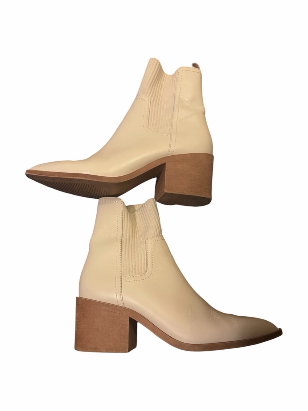 Steve Madden Cream Leather Block Heel Chelsea Booties